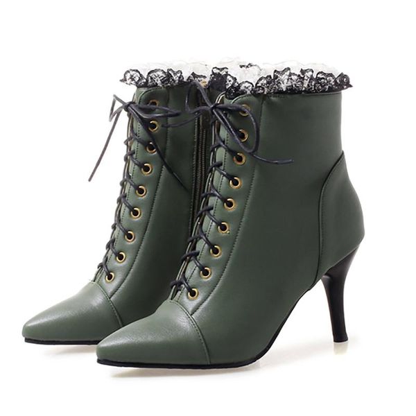 boots women ankle 8cm high heels fashion black green stiletto lace up zip winter pumps plus size 46
boots women ankle 8cm high heels fashion black green stiletto lace up zip winter pumps plus size 46