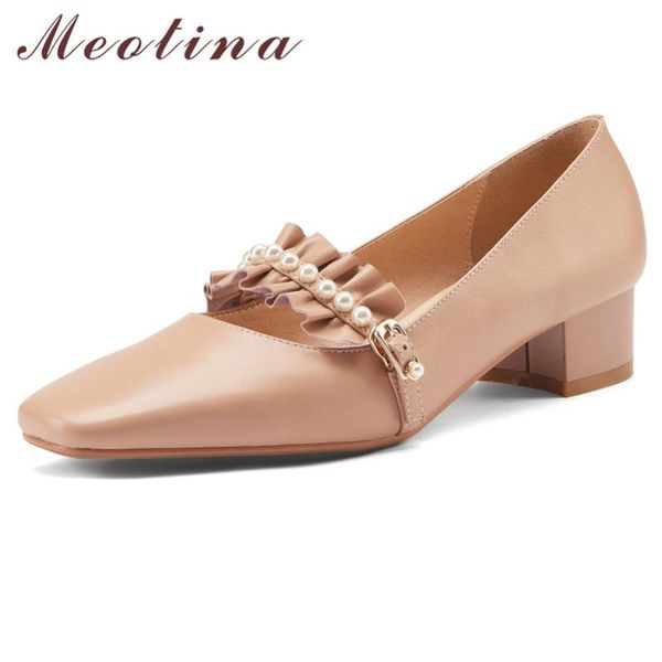 meotina pearl real leather mid heel shoes women pleated block heels pumps square toe fashion shoes lady buckle footwear spring, Black
meotina pearl real leather mid heel shoes women pleated block heels pumps square toe fashion shoes lady buckle footwear spring, Black