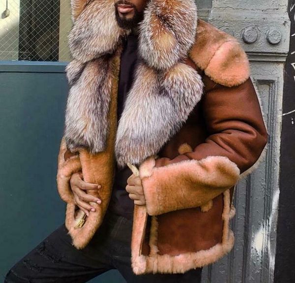men's winter warm plus size faux fur lapel collar leather thick fleece short parka coat, Black
men's winter warm plus size faux fur lapel collar leather thick fleece short parka coat, Black