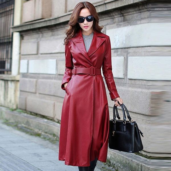women 2020 autumn winter leather jacket faux pu leather long coat soft casual slim trench female plus velvet sashes outwear t1041, Black
women 2020 autumn winter leather jacket faux pu leather long coat soft casual slim trench female plus velvet sashes outwear t1041, Black