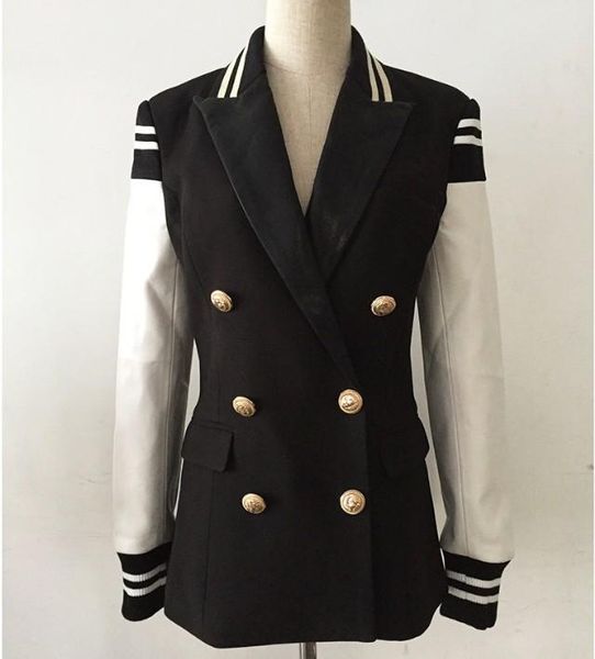 women's suits & blazers 2021 spring autumn leather stitching suit jacket double-breasted metal buttons long sleeve blazer coat outwear, White;black
women's suits & blazers 2021 spring autumn leather stitching suit jacket double-breasted metal buttons long sleeve blazer coat outwear, White;black
