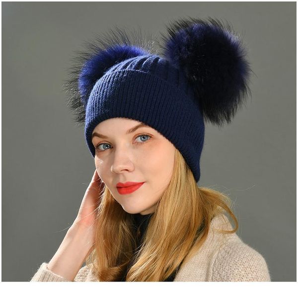 double real raccoon fur pompom hat women winter caps knitted wool hats skullies beanies girls female two fur pom pom be qylnal, White
double real raccoon fur pompom hat women winter caps knitted wool hats skullies beanies girls female two fur pom pom be qylnal, White