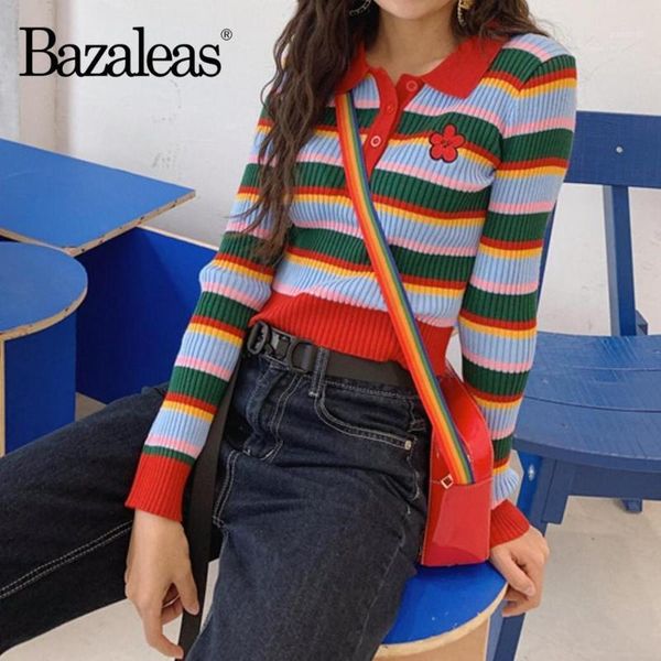 bazaleas vintage turn down collar buttons knitted color stripe pull femme sweaters retro floral embroidered sweater1, White;black
bazaleas vintage turn down collar buttons knitted color stripe pull femme sweaters retro floral embroidered sweater1, White;black