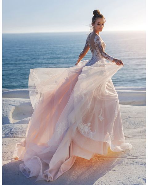 2021 new boho applique see through dressed as a beach neck gather nuptial tulle court train wedding dress cmnt, White
2021 new boho applique see through dressed as a beach neck gather nuptial tulle court train wedding dress cmnt, White