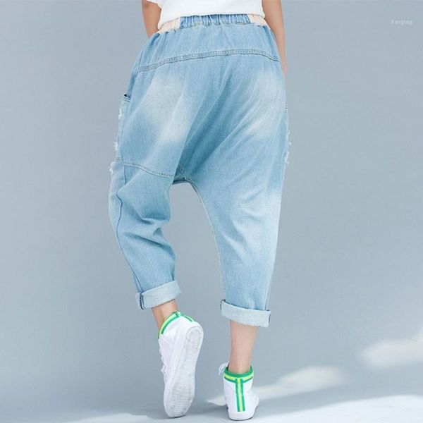 casual denim cross-pants women loose fit streetwear hole ripped harem jeans boyfriend pants vintage washed elastic waist trouser1, Blue
casual denim cross-pants women loose fit streetwear hole ripped harem jeans boyfriend pants vintage washed elastic waist trouser1, Blue