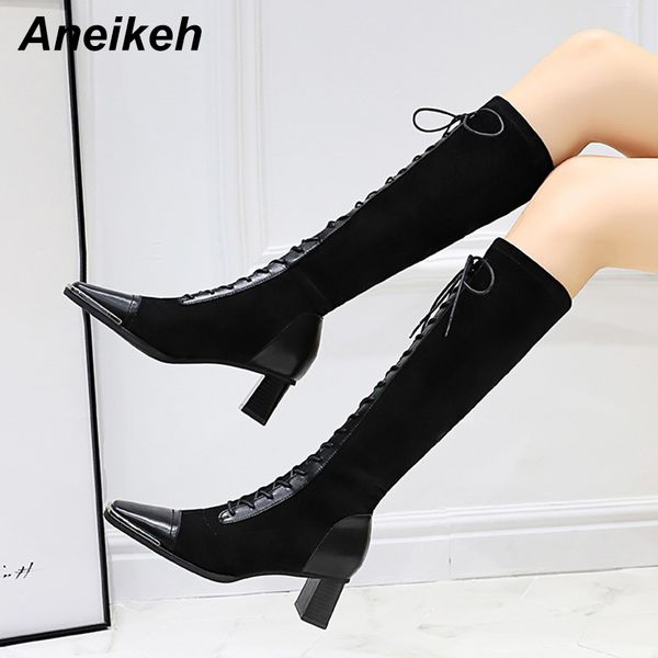 aneikeh women's winter boots 2020 metal decoratio fashion retro cross-tied patchwork pu flock knee-high square heel party shoes c0129, Black
aneikeh women's winter boots 2020 metal decoratio fashion retro cross-tied patchwork pu flock knee-high square heel party shoes c0129, Black