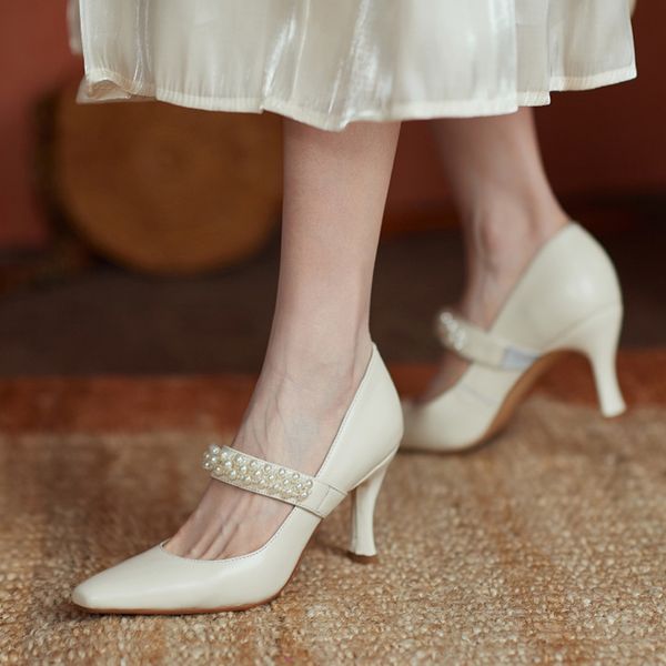 2020 woman mary jane royal leather shoes high toe pumps pointed pearl fine heels ladies'shoes beige 40 v8ki, Black
2020 woman mary jane royal leather shoes high toe pumps pointed pearl fine heels ladies'shoes beige 40 v8ki, Black