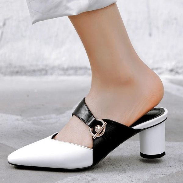 dress shoes kmeioo genuine leather summer fashion pumps women pointed toe round heels buckle mule woman, Black
dress shoes kmeioo genuine leather summer fashion pumps women pointed toe round heels buckle mule woman, Black