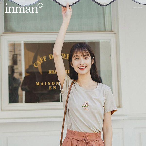 women's t-shirt inman 2021 summer arrival artsy style light gray cute bear embroidery pattern all matched fit women 1, White
women's t-shirt inman 2021 summer arrival artsy style light gray cute bear embroidery pattern all matched fit women 1, White