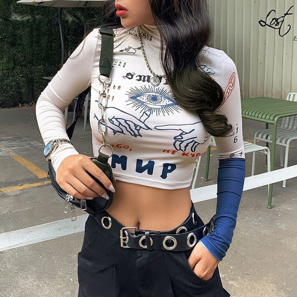 2021 spring long sleeved high neck t-shirt harajuku crop female high waist printed t shirt fashion street clothes, White
2021 spring long sleeved high neck t-shirt harajuku crop female high waist printed t shirt fashion street clothes, White