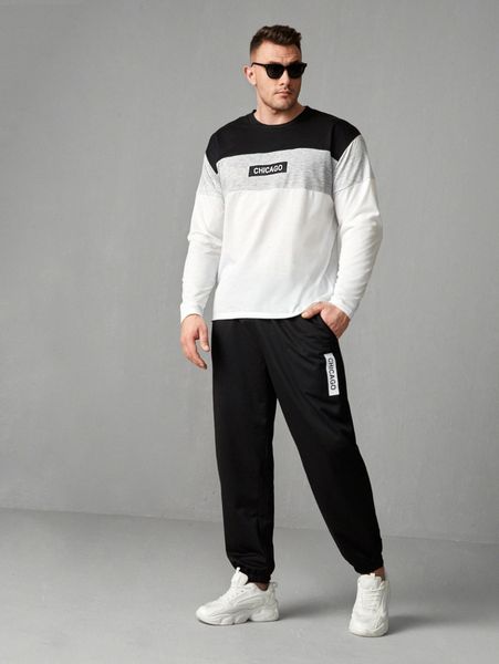 extended sizes men letter graphic color block tee & drawstring waist sweatpants e8k6#, Gray
extended sizes men letter graphic color block tee & drawstring waist sweatpants e8k6#, Gray