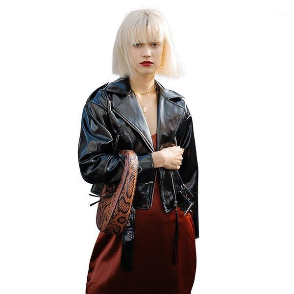 fashion brand glossy patent leather pu leather jacket female street style glossy shiny jacket f1039 dropship1, Black
fashion brand glossy patent leather pu leather jacket female street style glossy shiny jacket f1039 dropship1, Black