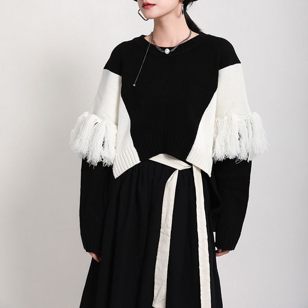 superaen autumn winter new 2020 design o neck contrast color tassel patchwork full knitted woman sweaters h1211, White;black
superaen autumn winter new 2020 design o neck contrast color tassel patchwork full knitted woman sweaters h1211, White;black