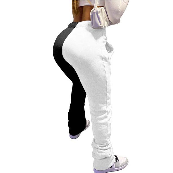 pants spring and autumn contrast trousers european and american new style women's fashion lace-up pocket casual pants, Black;white