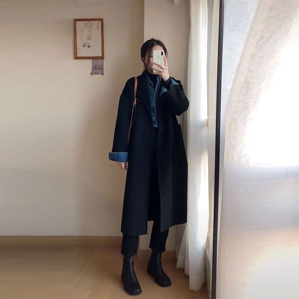woollen women's 2020 winter new hepburn style loose casual fashion one button middle length black coat
woollen women's 2020 winter new hepburn style loose casual fashion one button middle length black coat