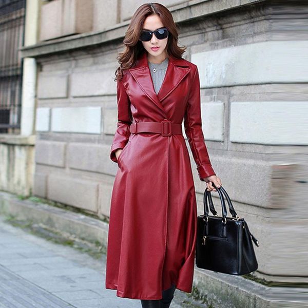 women's leather & faux women 2021 autumn winter jacket pu long coat soft casual slim trench female plus velvet sashes outwear t104, Black
women's leather & faux women 2021 autumn winter jacket pu long coat soft casual slim trench female plus velvet sashes outwear t104, Black