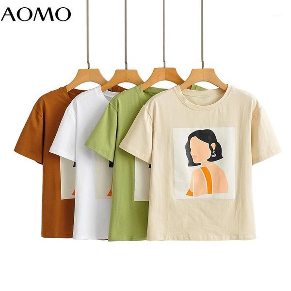 aomo 2020 summer women vintage print loose cotton t-shirt short sleeve o neck female casual tee shirt ai222a1, White 
aomo 2020 summer women vintage print loose cotton t-shirt short sleeve o neck female casual tee shirt ai222a1, White