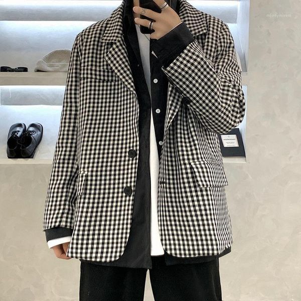 men's suits & blazers korean plaid blazer men's fashion retro business casual dress jacket men streetwear wild loose suit m-xl1, White;black
men's suits & blazers korean plaid blazer men's fashion retro business casual dress jacket men streetwear wild loose suit m-xl1, White;black