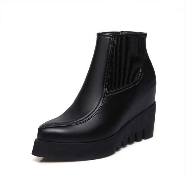 boots autumn women ankle wedges fashion shoes pointed toe for platform1, Black