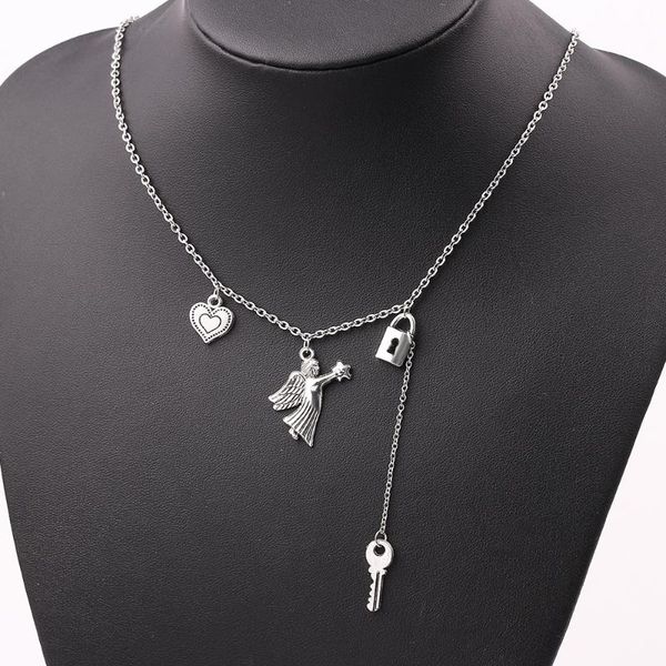 2020 heart angel key lock necklace creative harajuku style pendant necklace for women rock jewelry, Silver
2020 heart angel key lock necklace creative harajuku style pendant necklace for women rock jewelry, Silver