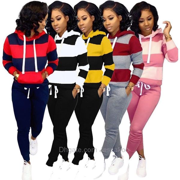 designer women 2 piece set casual striped stitching hooded jogging suits pullover stacked sweatpants outfits ladies fashion u35y, White 
designer women 2 piece set casual striped stitching hooded jogging suits pullover stacked sweatpants outfits ladies fashion u35y, White