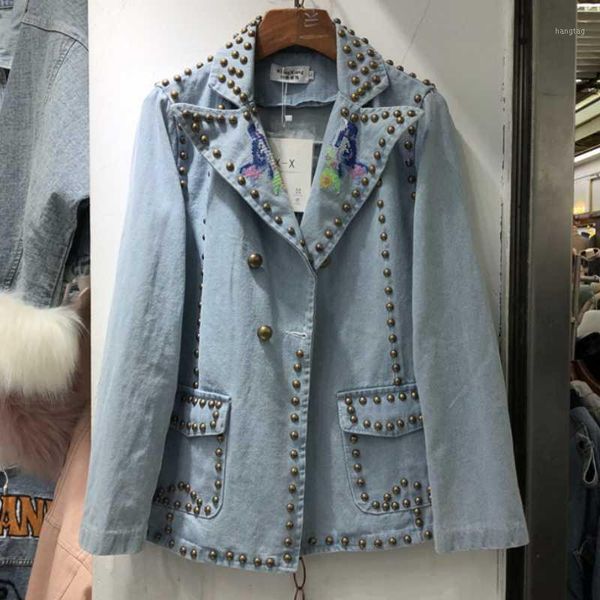 heavy work 2020 spring autumn fashion rivets denim jacket women notched loose jeans coat1, Black;brown
heavy work 2020 spring autumn fashion rivets denim jacket women notched loose jeans coat1, Black;brown