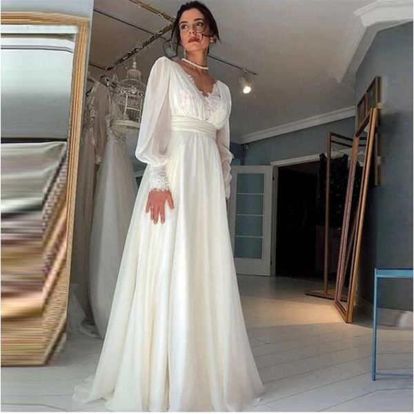 chiffon long sleeves wedding dresses summer beach v neck bride gowns bridal gowns vestidos, White
chiffon long sleeves wedding dresses summer beach v neck bride gowns bridal gowns vestidos, White