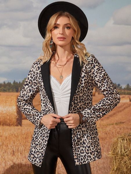 emery rose leopard print contrast collar open front blazer f31o#, White;black
emery rose leopard print contrast collar open front blazer f31o#, White;black