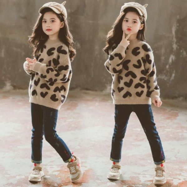 girls' thickened autumn and winter leopard print mink cashmere sweater middle large children's half high collar, Blue
girls' thickened autumn and winter leopard print mink cashmere sweater middle large children's half high collar, Blue
