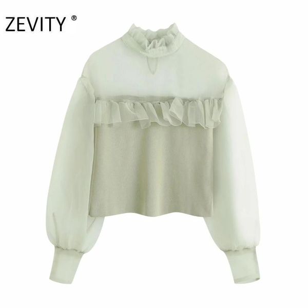 women fashion transparent organza patchwork knitting smock blouse female lantern sleeve pleat ruffles casual shirts ls7214, White
women fashion transparent organza patchwork knitting smock blouse female lantern sleeve pleat ruffles casual shirts ls7214, White