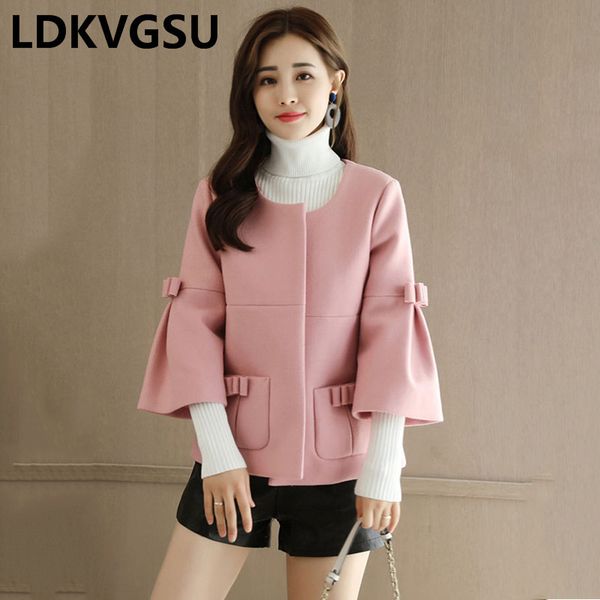 2019 autumn winter new women short woolen jacket slim bow sleeves round neck pink wool coat female large size clothing is425x1020, Black
2019 autumn winter new women short woolen jacket slim bow sleeves round neck pink wool coat female large size clothing is425x1020, Black