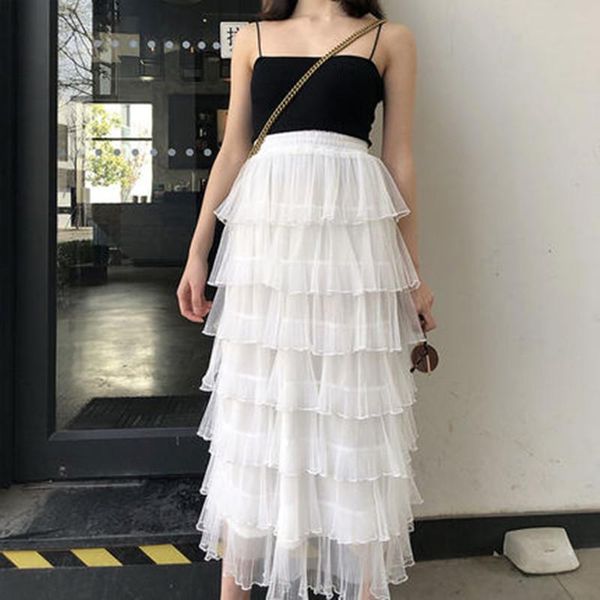 ladies cake skirt mesh skirt half-length long high waist mid-length temperament fairy cake, Black
ladies cake skirt mesh skirt half-length long high waist mid-length temperament fairy cake, Black