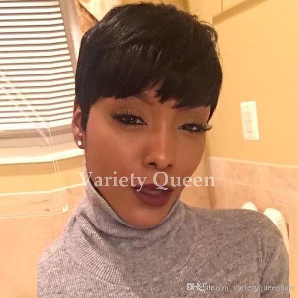 human hair full lace short cut wigs chic soft feeling natural black brazilian human hair rihanna wigs for black woman, Black;brown 
human hair full lace short cut wigs chic soft feeling natural black brazilian human hair rihanna wigs for black woman, Black;brown