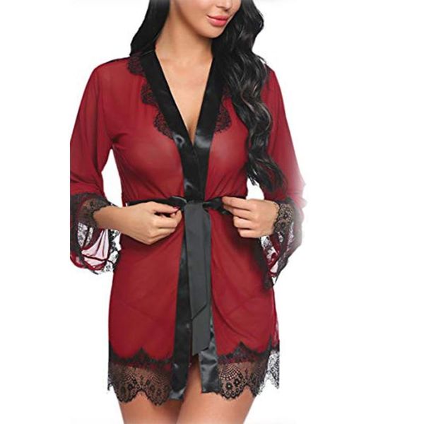 women's sleepwear women see through mesh lingerie bath robe contrast color eyelash floral lace patchwork nightgown with briefs, Black;red
women's sleepwear women see through mesh lingerie bath robe contrast color eyelash floral lace patchwork nightgown with briefs, Black;red