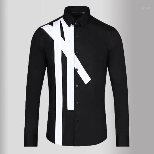 men's casual shirts minglu patch splicing mens long sleeve black white dress slim fit party male 3xl1, White;black
men's casual shirts minglu patch splicing mens long sleeve black white dress slim fit party male 3xl1, White;black