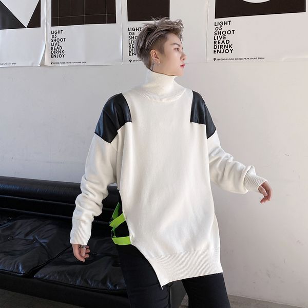2020 man splice leather into pulley ribbon male high-collar female streetwear black-white hip sweater rw5n, White;black
2020 man splice leather into pulley ribbon male high-collar female streetwear black-white hip sweater rw5n, White;black
