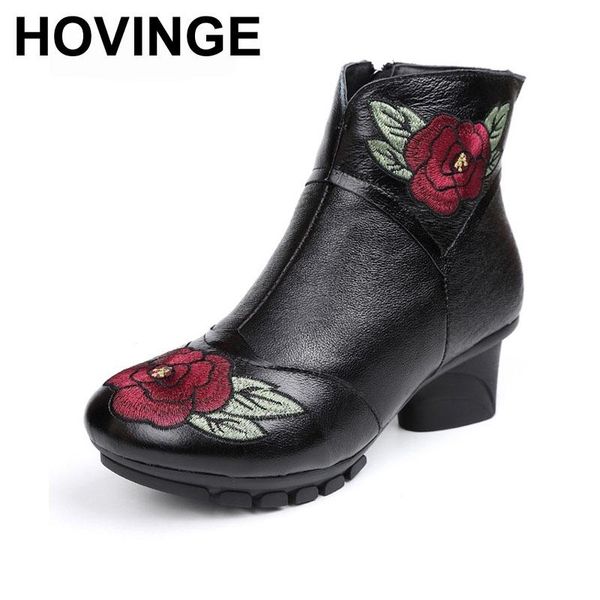 hovinge genuine leather winter women shoes fashion embroider high heels round toe floral ankle boots square heels, Black
hovinge genuine leather winter women shoes fashion embroider high heels round toe floral ankle boots square heels, Black