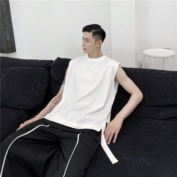 men black white splice ribbon hem loose tank male streetwear hip hop japan style sleeveless1, White;black
men black white splice ribbon hem loose tank male streetwear hip hop japan style sleeveless1, White;black