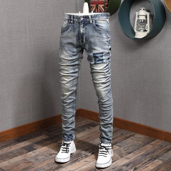 italian style fashion men jeans retro blue elastic slim fit cotton denim trousers streetwear vintage designer pants
italian style fashion men jeans retro blue elastic slim fit cotton denim trousers streetwear vintage designer pants