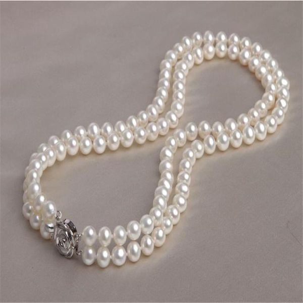chains 2 layers natural + 7-8mm white round pearl necklace 17-18 "pistil 925 silver buckle, 100% freshwater 
chains 2 layers natural + 7-8mm white round pearl necklace 17-18 "pistil 925 silver buckle, 100% freshwater