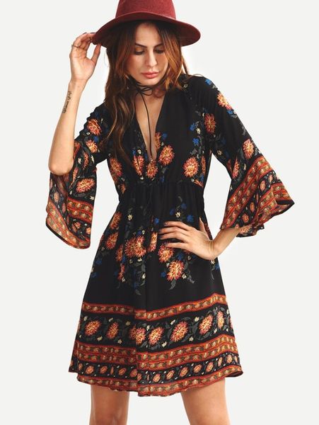casual dresses women summer v neck vintage boho floral chiffon dress party beach bohemian sundress flare sleeve, Black;gray
casual dresses women summer v neck vintage boho floral chiffon dress party beach bohemian sundress flare sleeve, Black;gray