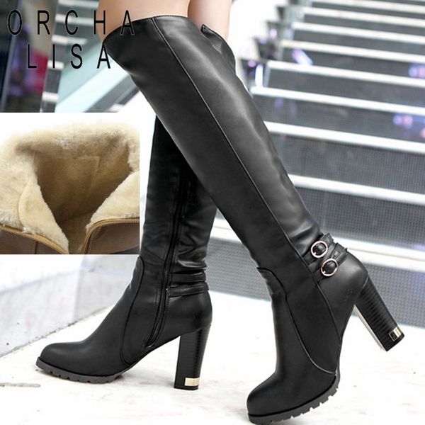 orcha lisa women winter thick fur knee high heel pu leather boots zipper snow boot long chunky heels botas feminina black brown lj201130
orcha lisa women winter thick fur knee high heel pu leather boots zipper snow boot long chunky heels botas feminina black brown lj201130
