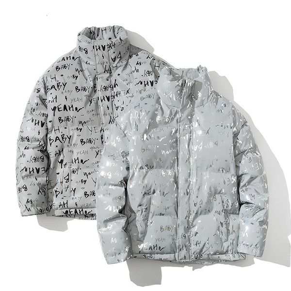 down 20 winter wear new men's fashion collar reflective letters thickened cotton padded jacket for men and women, Black
down 20 winter wear new men's fashion collar reflective letters thickened cotton padded jacket for men and women, Black