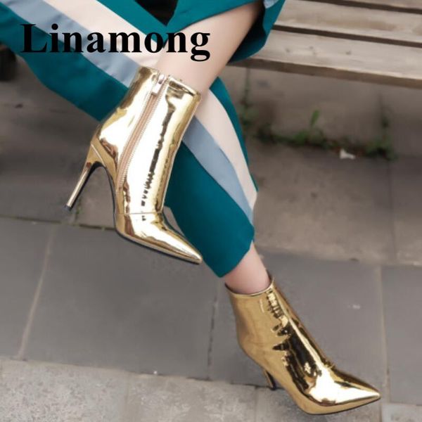 boots fashion gold and silver short pointed toe high heel patent leather side zipper est women ankle normal size, Black
boots fashion gold and silver short pointed toe high heel patent leather side zipper est women ankle normal size, Black