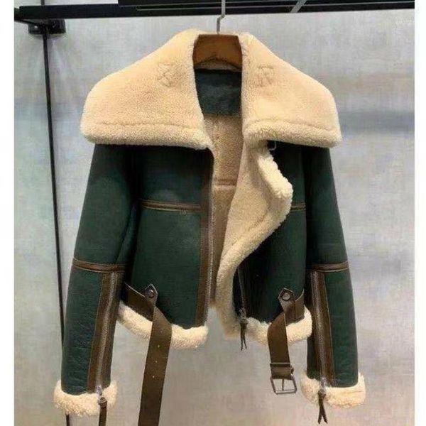 women winter green short leather fur jacket female pu fleece coats1, Black