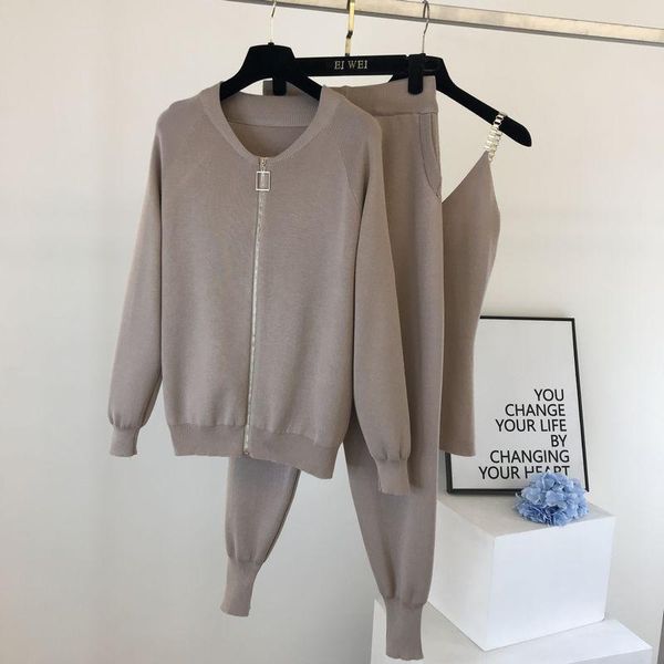 women's tracksuits tripleleaf 2021 autumn winter women knitted vest zipper cardigans pants 3pcs sets outfits, Gray
women's tracksuits tripleleaf 2021 autumn winter women knitted vest zipper cardigans pants 3pcs sets outfits, Gray