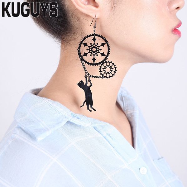 fashion women jewelry acrylic black long drop earring amimal gear cat black dangle earrings, Silver
fashion women jewelry acrylic black long drop earring amimal gear cat black dangle earrings, Silver