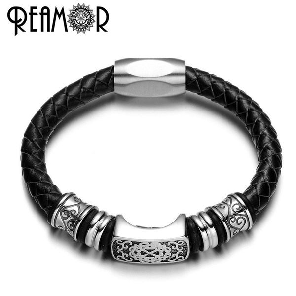 reamor 316l stainless steel fashion charms beads bangles 17-21cm men bracelets 8mm genuine leather with magnet clasp bracelet y200730, Black
reamor 316l stainless steel fashion charms beads bangles 17-21cm men bracelets 8mm genuine leather with magnet clasp bracelet y200730, Black