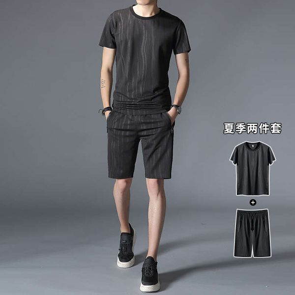 camouflage summer suit casual short sleeve korean fashion sportswear men's 2020 new, Gray