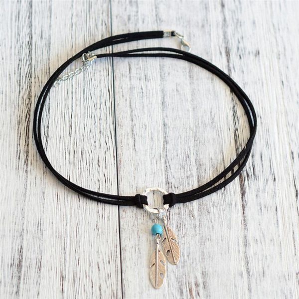 choker black brown leather choker necklace antique silver color feather shape charm bohemian chain necklace, Golden;silver
choker black brown leather choker necklace antique silver color feather shape charm bohemian chain necklace, Golden;silver
